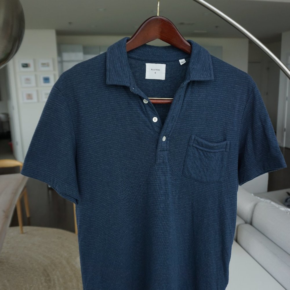 Billy Reid Medium/Small Short Sleeve Polo (blue with white stripes)